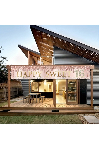 Choice 45X200cm MULTI 16th Birthday "Happy and Sweet Party Banner - Polyester...