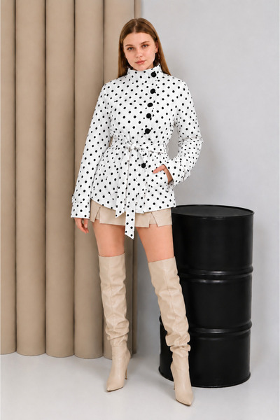 IJAN GiYiM New Season Trench Coat Polka Dot Belted Buttoned