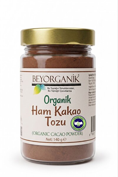 BEYORGANİK Organik Ham Kakao Tozu 140 gr (PESTİSİT ve KADMİYUM ANALİZLİ)
