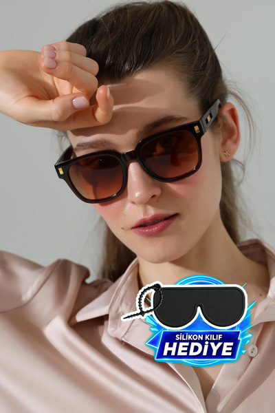 MİLANO KORS Women's Gold Detail Dark Brown Frame Brown Glass Sunglasses