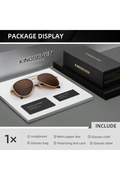 Choice1 Golden Brown KINGSEVEN Pilot Sunglasses Polarized Men Fashion Alloy T...