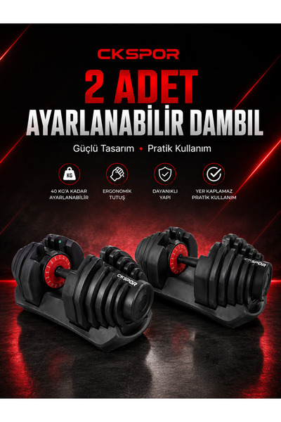CKSpor 2 x 40 Kg Ayarlanabilir Dambıl Seti Mekanizmalı Fitness ve Güç Antrenm...