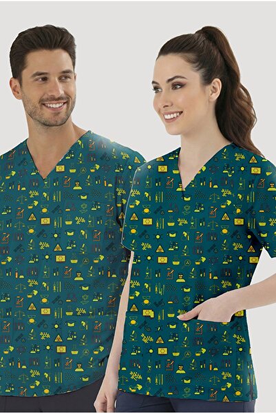 ÇİZGİ MEDİKAL Discovery Powders Patterned Single Top (Cotton Lycra Fabric)