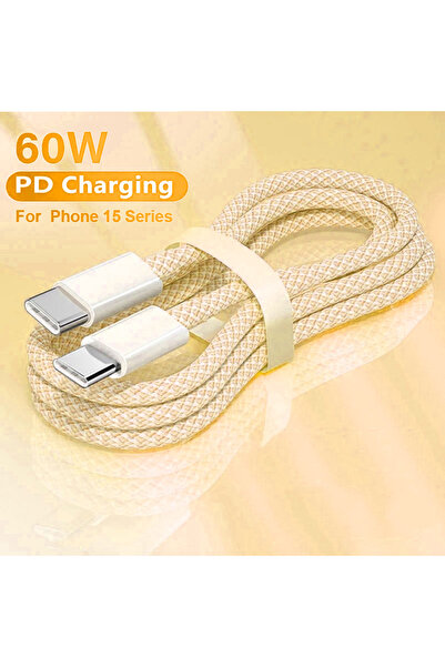 Choice5 كابل شحن سريع USB C إلى Type C بطول 2 متر، أصفر اللون، بقوة 60 واط، ل...