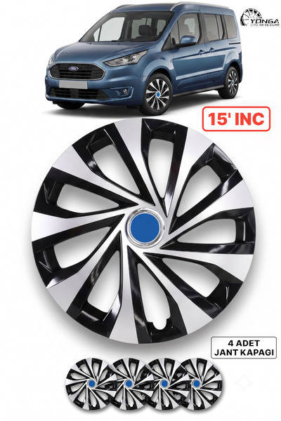 YONGA OTO AKSESUAR FORD CONNECT 15 İnç Jant Kapağı 4'lü Set Siyah Gümüş + 4 A...