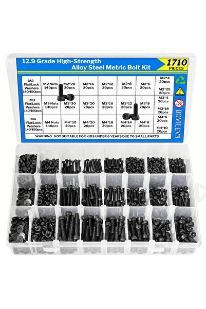 Choice 1710PCS 1710Pcs 12.9 Grade Alloy Steel Socket Head Screw Kit - M2 to M...