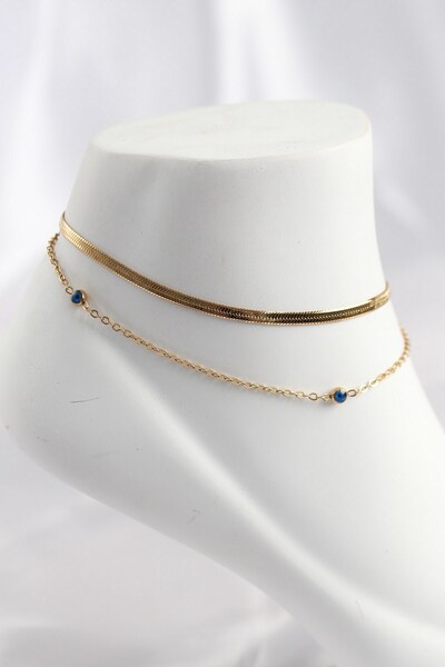 Inure Jewelry 316L Steel Gold Color Evil Eye Bead Designed 2-Piece Anklet