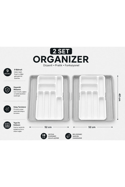 Turkco Organizator practic ajustabil cu 9 compartimente pentru sertare, organ...