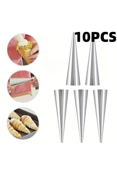Choice1 silvery 10pcs 10pcs Conical Tubes Cream Molds Stainless Steel Cone Tu...