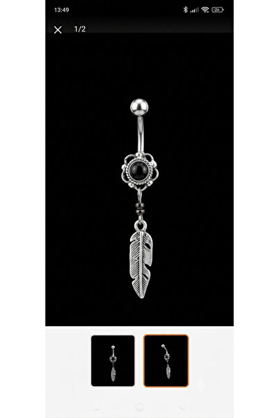 AyçaSilver Otantik Yaprak Onx Taşlı Göbek Piercing