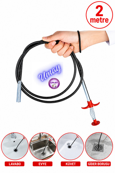 ibico 2 Metre Lavabo Açma Teli Tıkalı Banyo Lavabo Deliği Gider Boru Açma Tel...