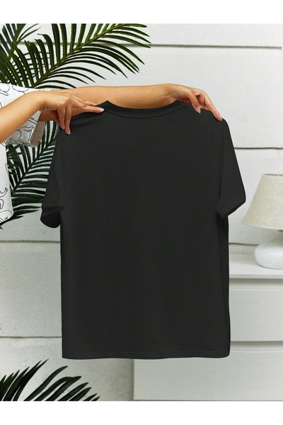 chaygoy Unisex Relaxed Fit Siyah Tişört Dobermann Ön Baskılı %100 Pamuk
