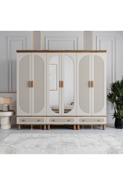 MONZIO Milen 6 Kapaklı Çekmeceli Gardırop %100 MDF