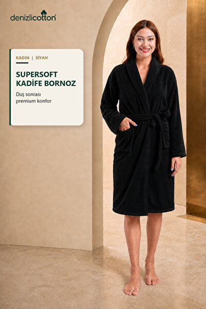 denizlicotton Halat de baie pentru femei antibacterian din catifea supersoft