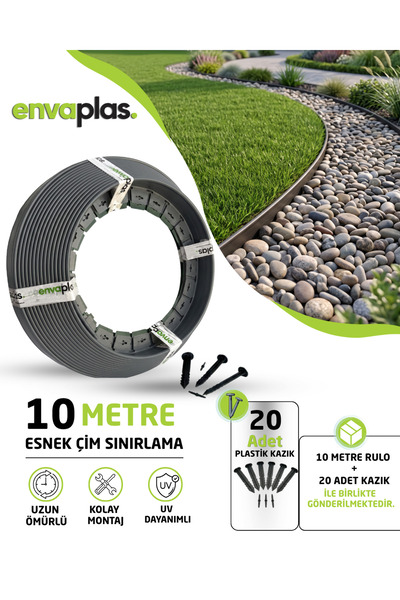 EnvaPlas Profesyonel Bahçe Ekipmanları Pratik Garden Çim Ayırıcı 10 M Antrasi...
