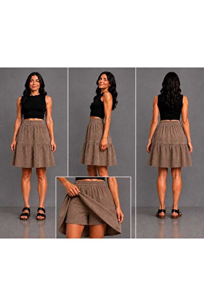 BELUNA TEKSTİL Linen Fabric 55 cm Short Skirt