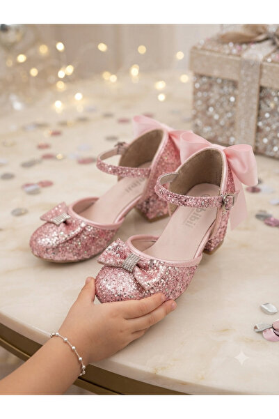 PATİK BEBE Girls' Stylish Evening Dress Shoes with a Bow, Pink Bonibon Color,...