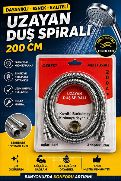 ellante 200-220 Cm Uzayan Özel Duş Spirali Banyo Duş Hortumu Dayanıklı Esnek ...