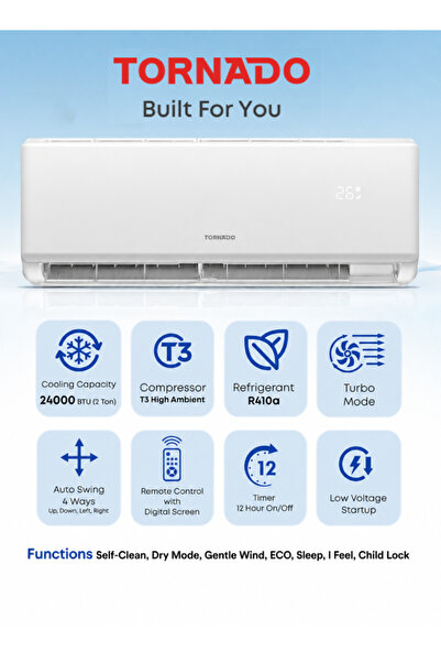 Tornado 2 Ton Split Air Conditioner, 24000 BTU, T3 Compressor, white