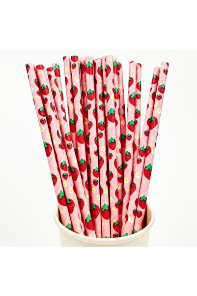 Choice14 25pcs strawberry 25Pcs Colorful Disposable Paper Straws Pink Blue Dr...