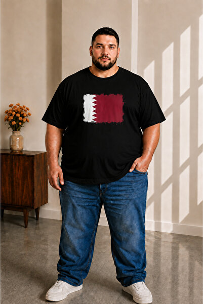 sngl tekstil Men's Large Size Short Sleeve Qatar Flag Printed T-Shirt 3XL 4XL...