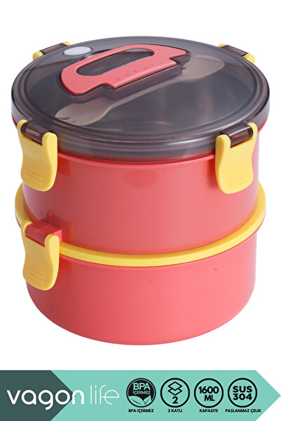 Vagonlife Bento 1600ml Round Lunchbox New Collection Double Layer Stainless S...