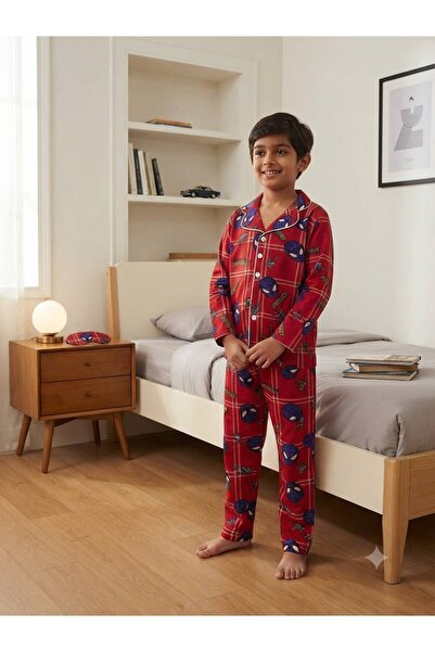 Fil Kids طقم بيجامة شتوية للأولاد من القطن المرن من قماش ميلان، ياقة قميص بأز...