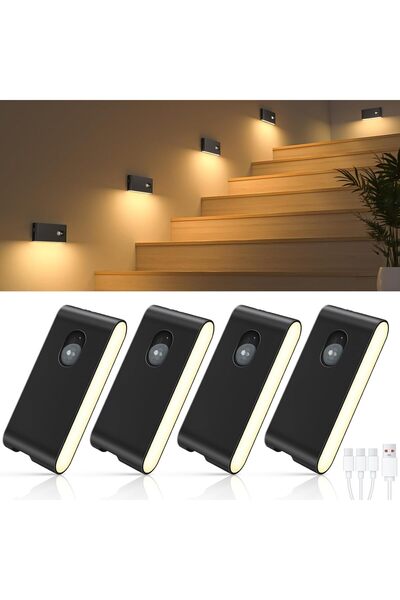 Choice Black 4PCS WILLED Motion Sensor Wireless Stair Lights Indoor Battery R...