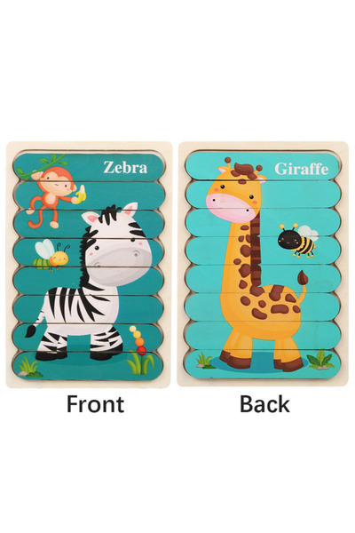 Choice10 Style-11 Cartoon Animal Double-sided Strip Wooden Puzzles Kids Monte...