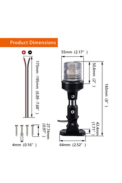 choice2 6 inch LED Fold Down Anchor Light, Sailing Signal Lamp for Marine, Bo...