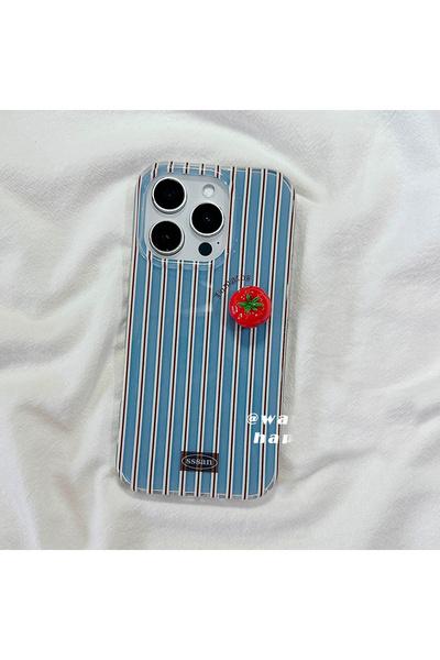 Choice39 iPhone 16 Pro With Tomato Korean Ins Blue Stripe 3D Tomato Minimalis...