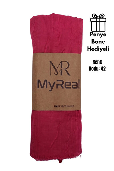 MyReal Bamboo Kraş Shawl Fuchsia - Non-Ironing Natural Texture (90X200 cm)