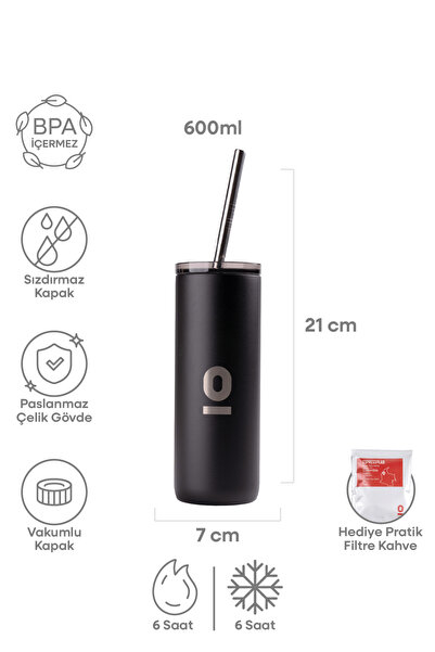 Espressolab Stainless Steel Transparent Lid Black Mug Thermos 600 ml No:83