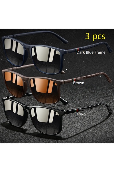 Choice DarkBlue-Brown-Black 3 PCS Fashion Vintage Check Square Sunglasses Men...