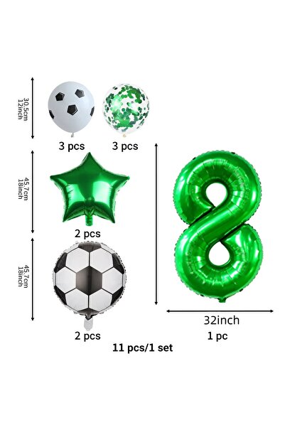 Choice NUMBER 32inch GREEN32-8 11 Pcs Football Theme Party Decoration balloon...
