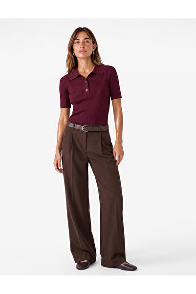 Koton Crepe Fabric Pocketed Pleated Detailed Straight Wide Leg Palazzo Trousers