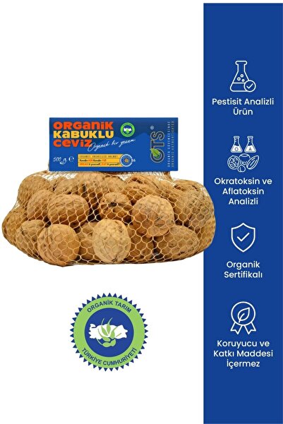 OTS Organik Kabuklu Ceviz 500 gr (Organik Sertifikalı, Pestisit Analizli)