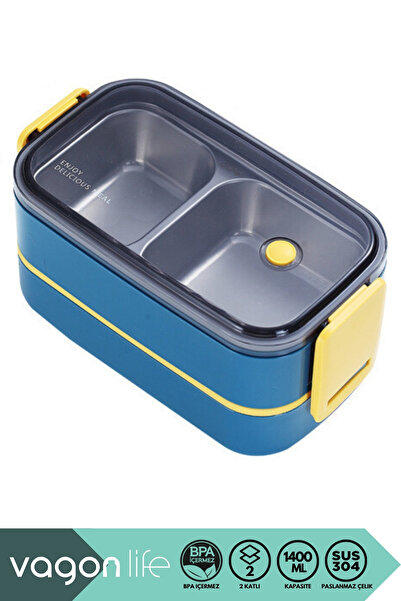 Vagonlife Bento 1400ml Lunchbox New Collection 2 Layers 2 Compartments Stainl...