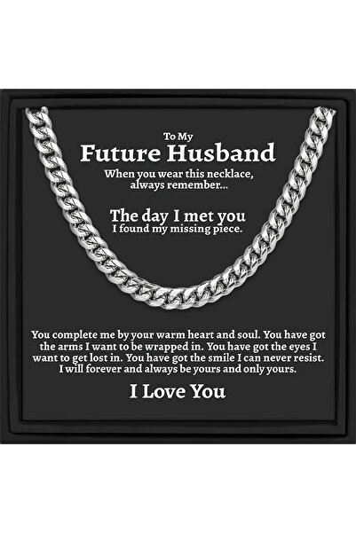 Choice silvery "To My Future Husband" Cuban Chain Necklace, Six-Sided Grindin...