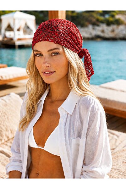 Axesoire File005 Bordo Dantelli İpli Üçgen Bandana Fular