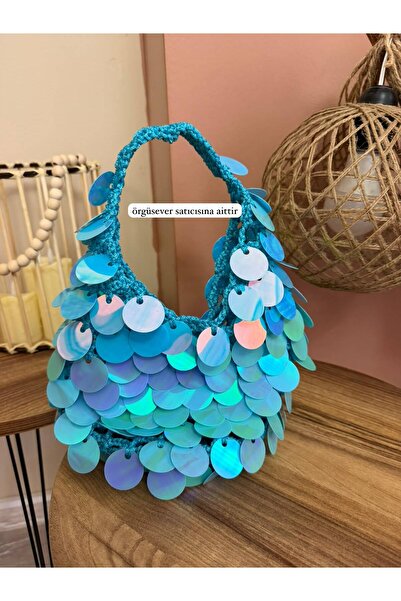 Generic Brand Sequined Mesh Bag Turquoise
