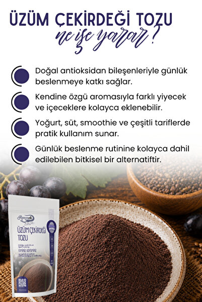EMİNE TÜRK ANNEMELİ 250 gr Siyah Üzüm Çekirdeği Tozu 250 Taze Öğütülmektedir.