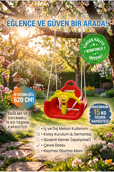 SHOP AND JOY Emniyet Kemerli Gülen Yüzlü İpli 40x40 Bebek Salıncağı - Bahçe v...