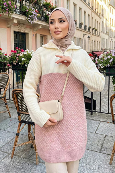 N.S NEVA STYLE Color Block Powder Hijab Knitwear Sweater Tunic 87501Pd