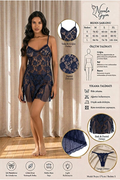 NOOALA GİYİM Floral Lace Detailed Transparent Mini Nightgown