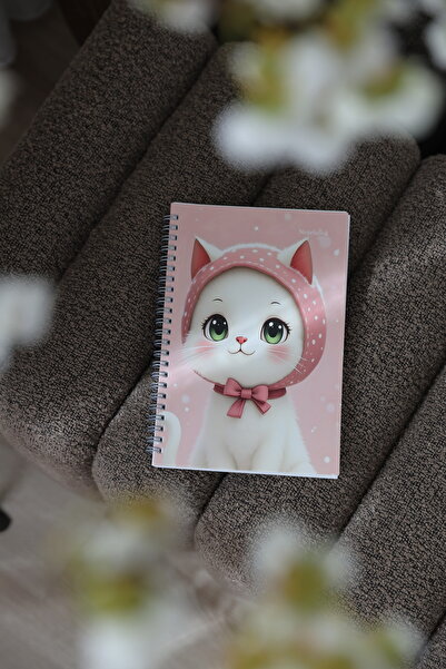 Crow Notebook A5 (14x21cm) Kedi Serisi Pembe Spiralli Okul Defteri 80 yaprak-...