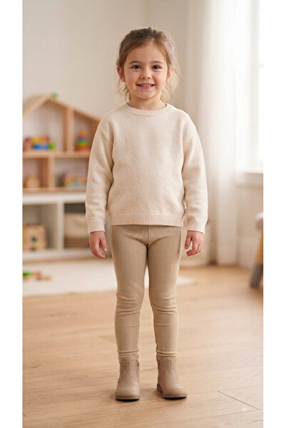 Cevval Minigirls Full Lycra Ribbed Girl's Leggings with Elastic Waist