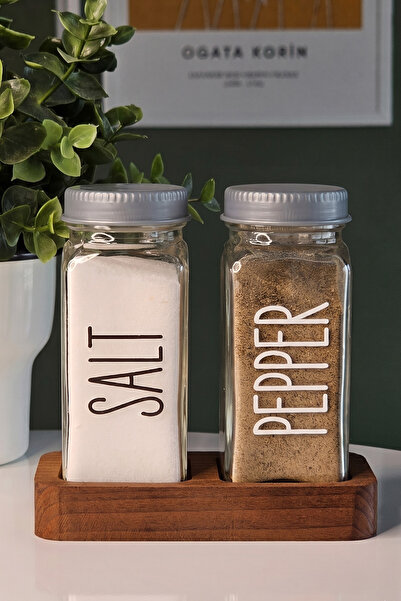 Mienda Home Set of 2 Glass Salt and Pepper Shakers with Wooden Stand, Special...