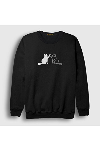 Presmono Unisex Black Black And White Cats Cat Sweatshirt 287231tt
