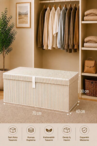 Helen's Home 4’Lü Set Büyük Boy Kapaklı Kutu Hurç 70x40x30 Saklama Kutusu Battaniye Yorgan Kıyafet Organizer Mega Plus